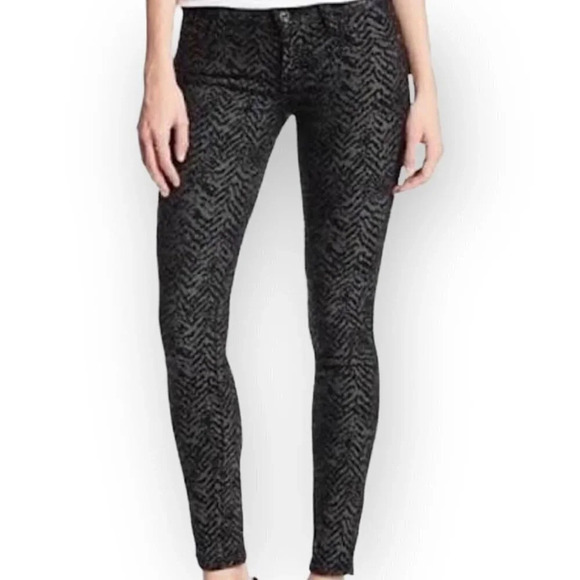 7 For All Mankind Gwenevere Skinny Black and Charcoal Zebra Print 25 - Picture 1 of 10